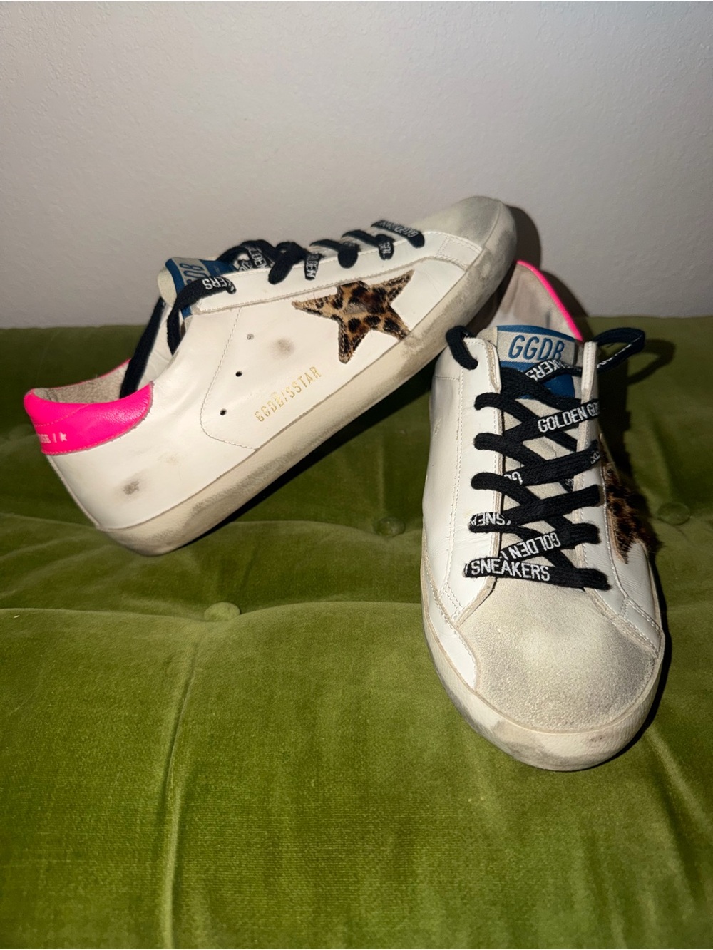 Golden Goose Women’s White Sneakers with Leopard Star & Pink Heel